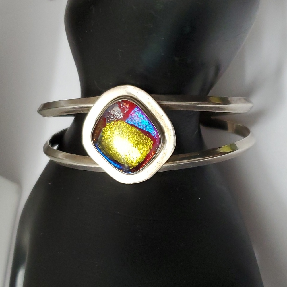 Sterling Silver 925 Dichroic Glass Cuff Bracelet